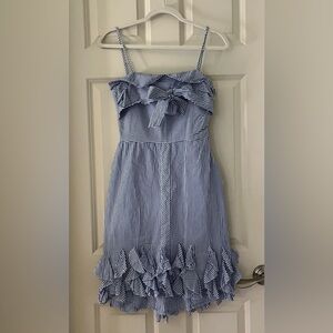 1st Sight Blue White Striped Ruffle sundress with adjustable spaghetti size S